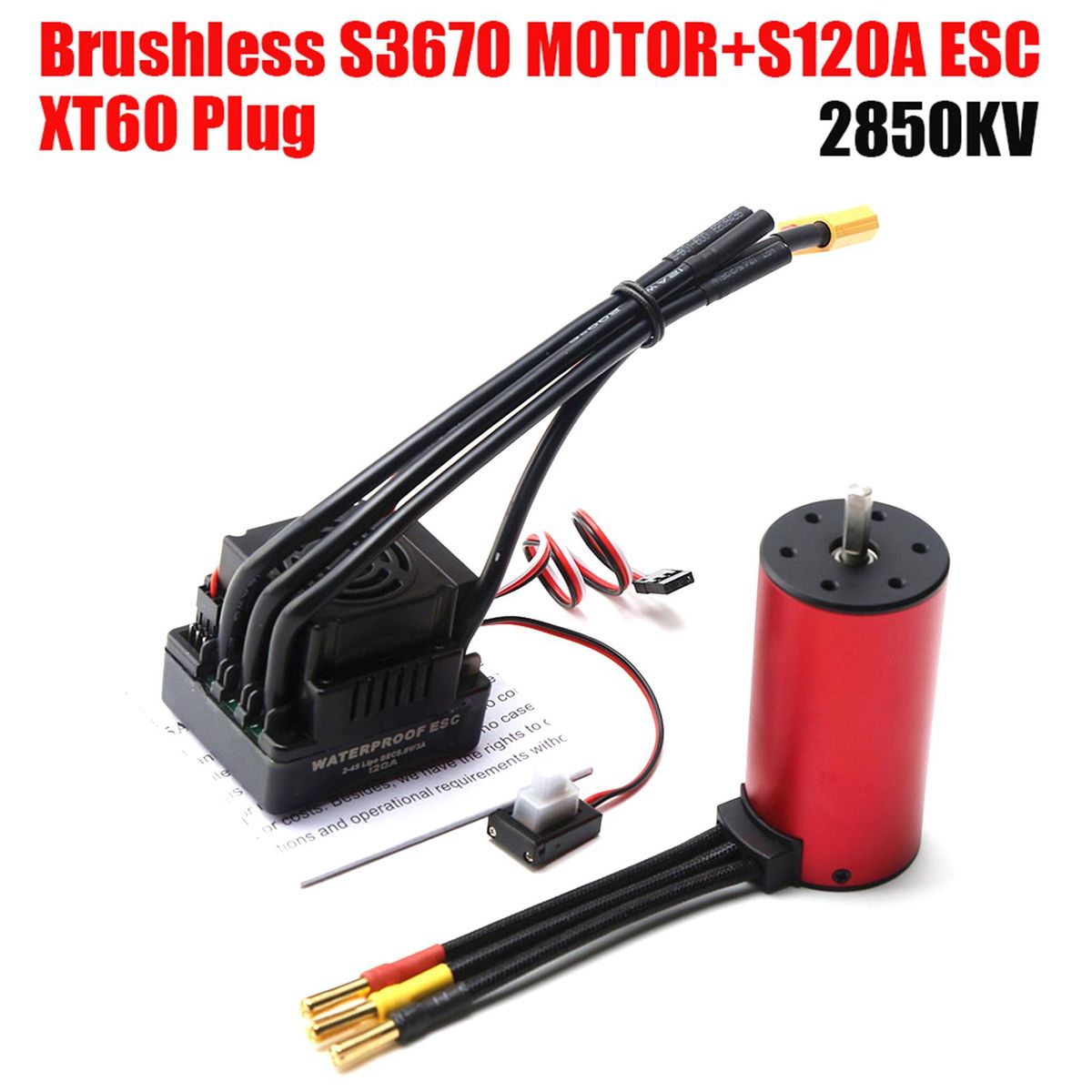 S3670 2850KV Brushless Motor Sensorless Waterproof Motor and 120A Brushless ESC XT60 Plug Replacement for HSP HPI Traxxas 1/8 RC Car Truck