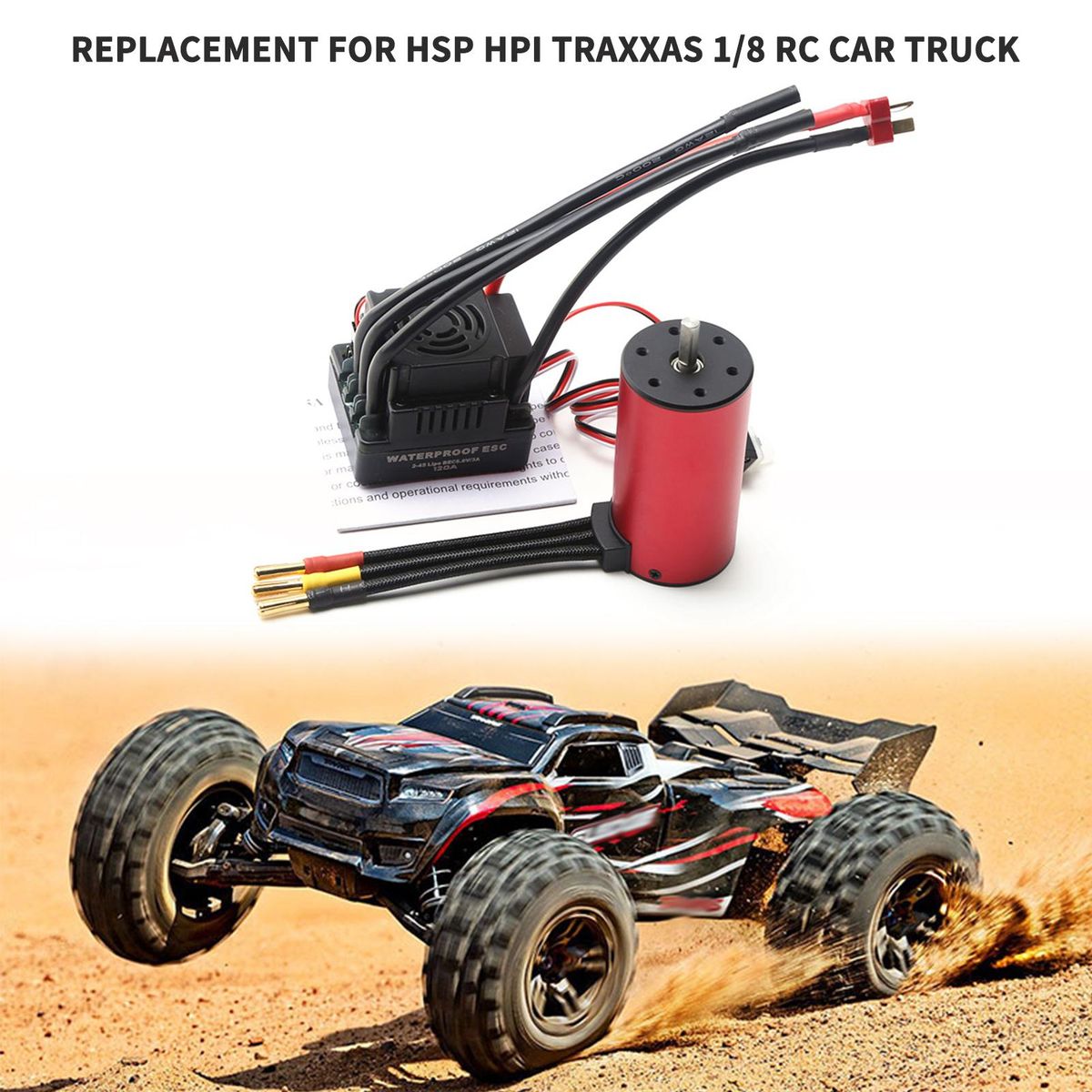 S3670 2850KV Brushless Motor Sensorless Waterproof Motor and 120A Brushless ESC XT60 Plug Replacement for HSP HPI Traxxas 1/8 RC Car Truck