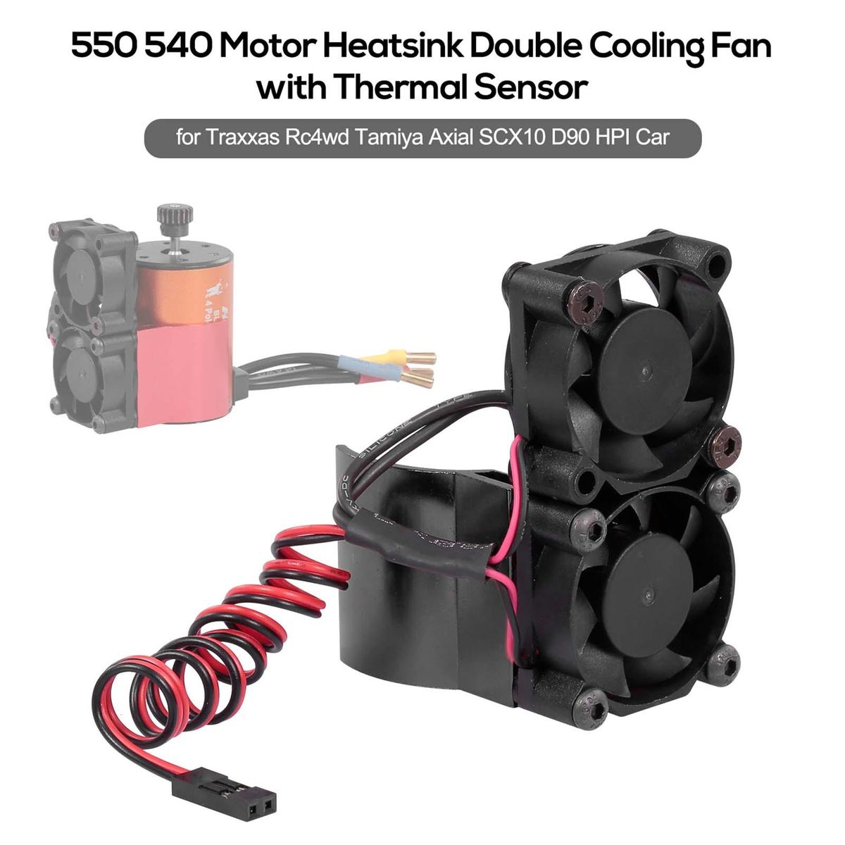 RC Car Motor Heatsink 550 540 Motor Double Cooling Fans with Thermal Sensor CNC Aluminum Alloy Heatsink for Traxxas Hsp Redcat Rc4wd Tamiya Axial SCX10 D90 HPI Car