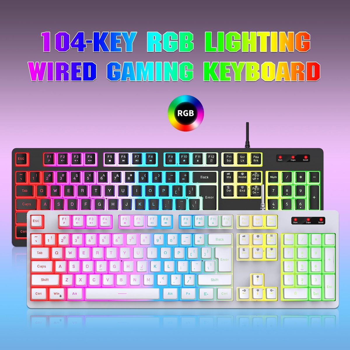 HXSJ L200 RGB Keyboard 104-Key Wired Gaming Keyboard Backlit Led Keyboard Mechanical Keyboard RGB Backlit Gaming Keyboard USB Wired   with ABS Pudding Keycaps for PC-connected TV And Compatible with Windows, Android, Chrome O