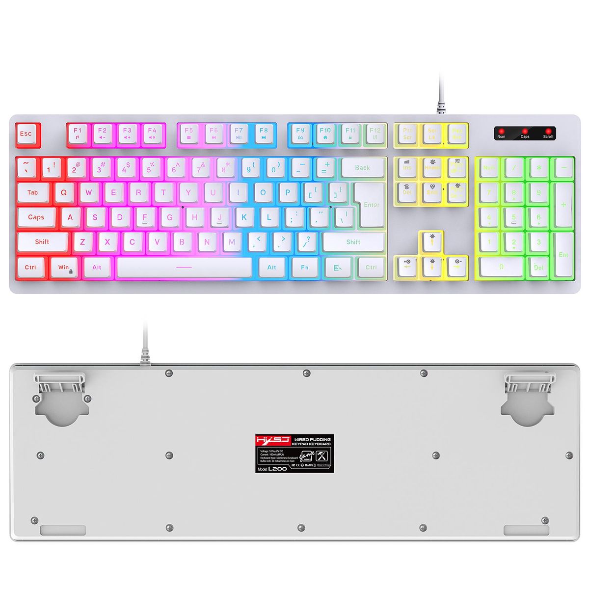 HXSJ L200 RGB Keyboard 104-Key Wired Gaming Keyboard Backlit Led Keyboard Mechanical Keyboard RGB Backlit Gaming Keyboard USB Wired   with ABS Pudding Keycaps for PC-connected TV And Compatible with Windows, Android, Chrome O