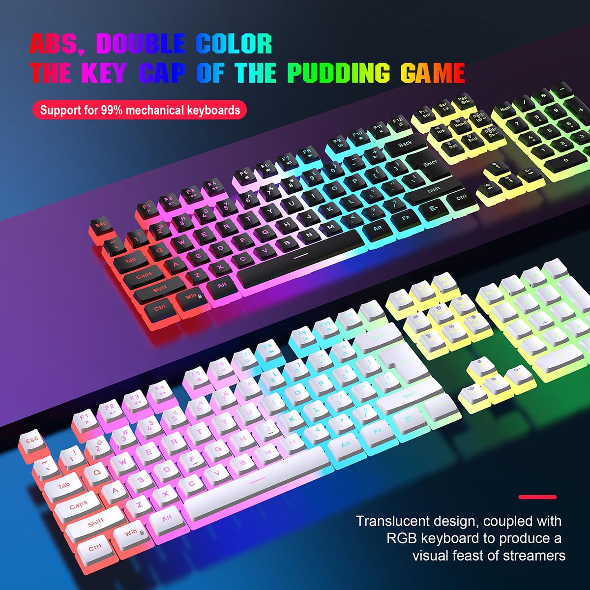 HXSJ L200 RGB Keyboard 104-Key Wired Gaming Keyboard Backlit Led Keyboard Mechanical Keyboard RGB Backlit Gaming Keyboard USB Wired   with ABS Pudding Keycaps for PC-connected TV And Compatible with Windows, Android, Chrome O