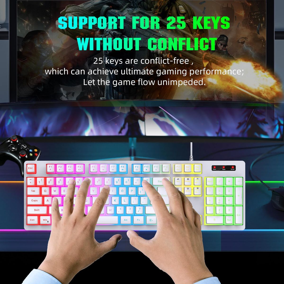 HXSJ L200 RGB Keyboard 104-Key Wired Gaming Keyboard Backlit Led Keyboard Mechanical Keyboard RGB Backlit Gaming Keyboard USB Wired   with ABS Pudding Keycaps for PC-connected TV And Compatible with Windows, Android, Chrome O