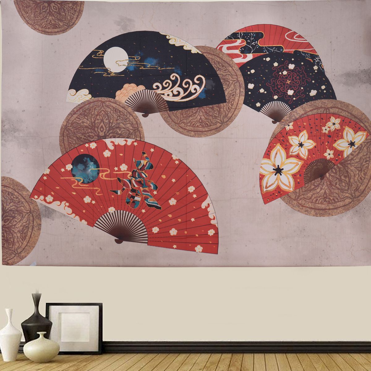 Folding Fan Tapestry Room Wall Background Hanging Blanket