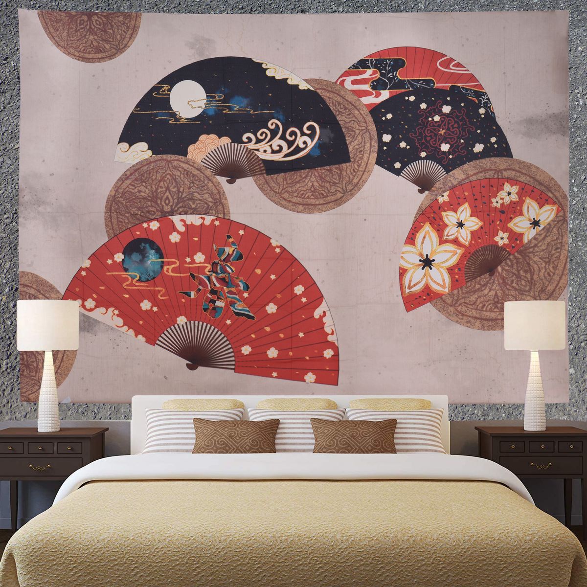 Folding Fan Tapestry Room Wall Background Hanging Blanket