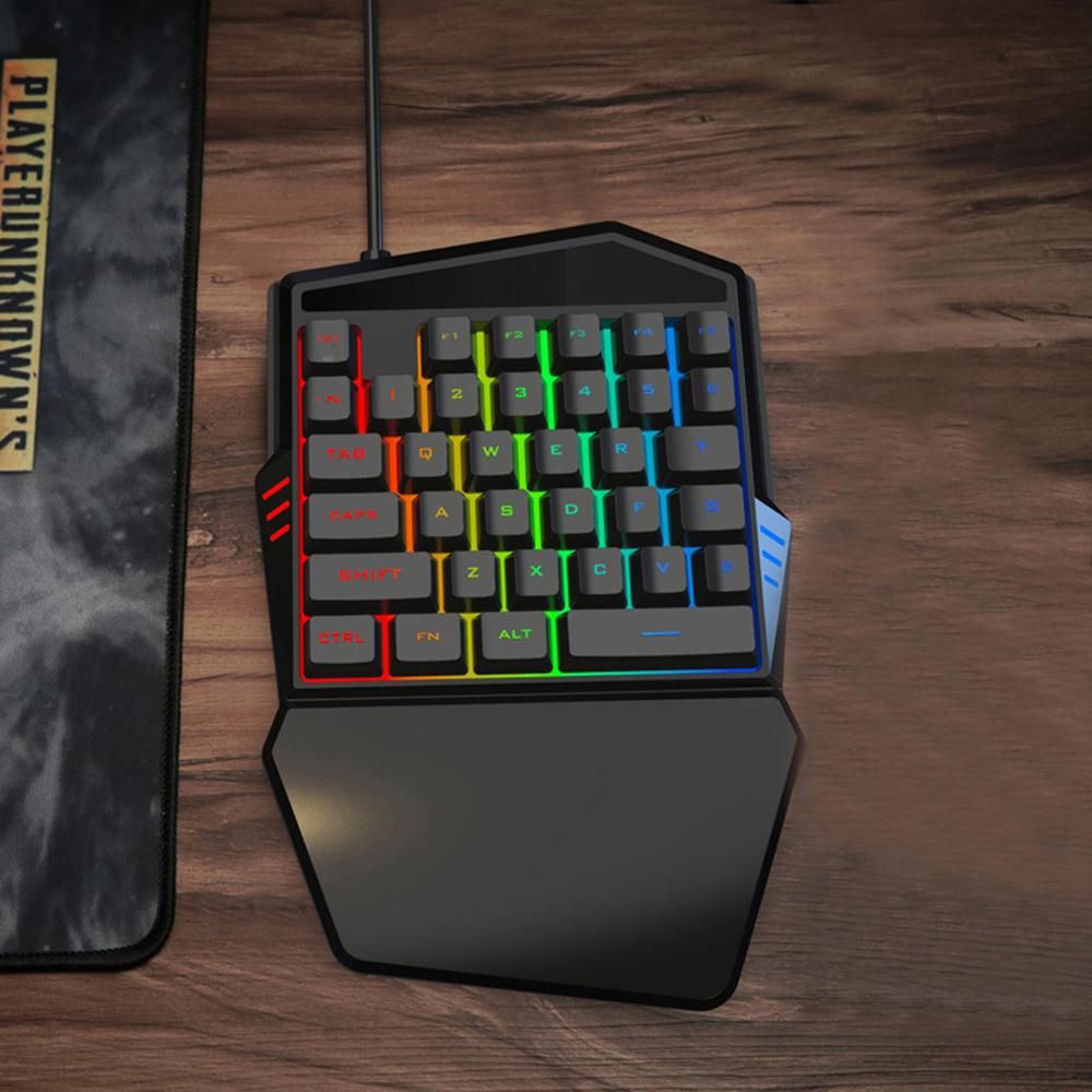 T-WOLF T19 Wired One-handed Gaming Keyboard 35 Key Colorful RGB Backlight Ergonomic Design Keyboard for Android/Windows/IOS
