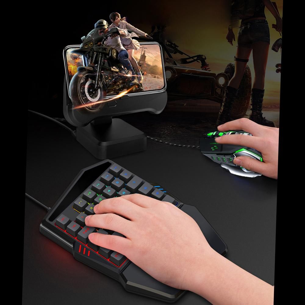 T-WOLF T19 Wired One-handed Gaming Keyboard 35 Key Colorful RGB Backlight Ergonomic Design Keyboard for Android/Windows/IOS
