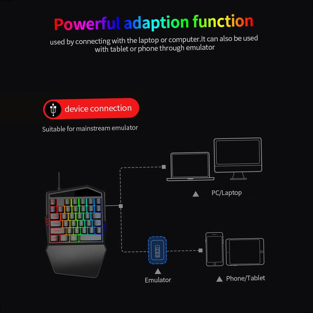 T-WOLF T19 Wired One-handed Gaming Keyboard 35 Key Colorful RGB Backlight Ergonomic Design Keyboard for Android/Windows/IOS