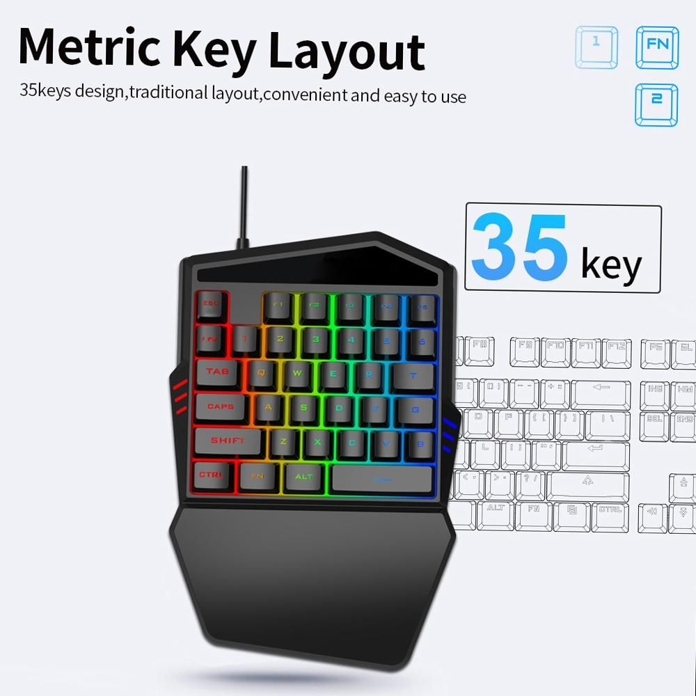 T-WOLF T19 Wired One-handed Gaming Keyboard 35 Key Colorful RGB Backlight Ergonomic Design Keyboard for Android/Windows/IOS