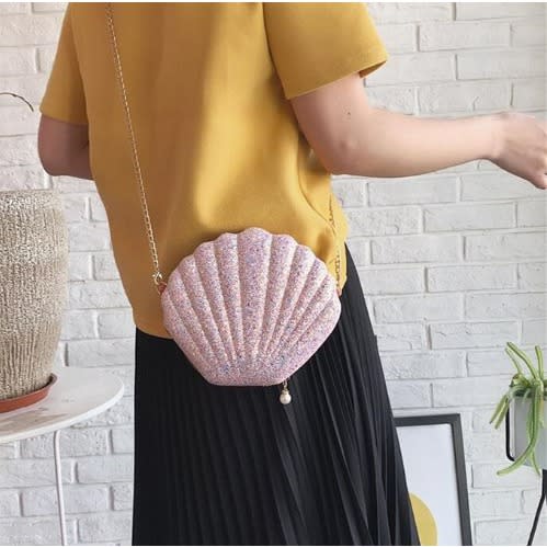 Sequin Chain Shell Bag For Women - Pink