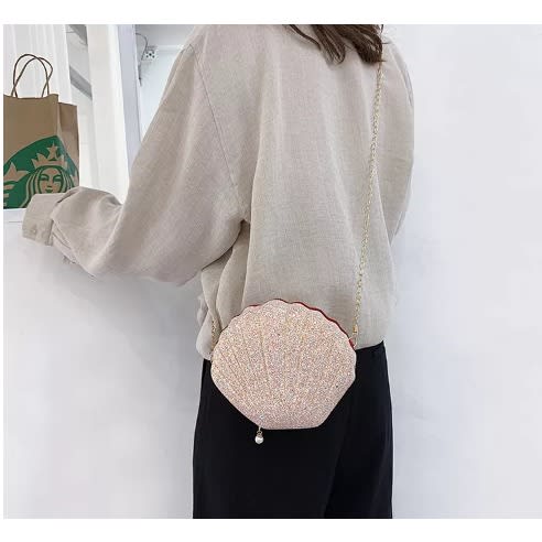 Sequin Chain Shell Bag For Women - Pink