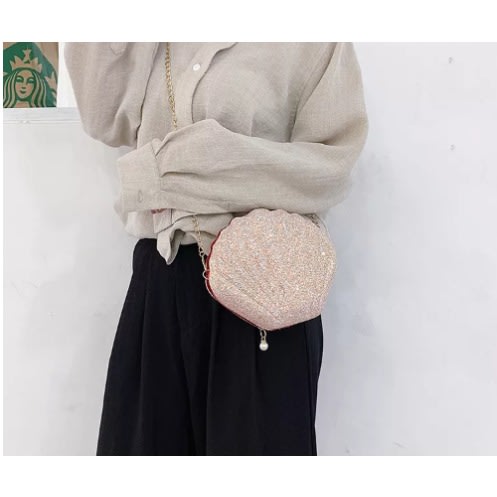Sequin Chain Shell Bag For Women - Pink