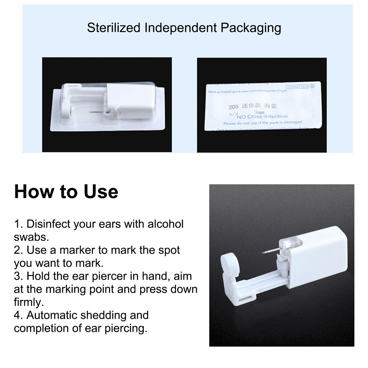 8PCS Self Ear Piercing Tool Stainless Steel Ear Piercing Gun