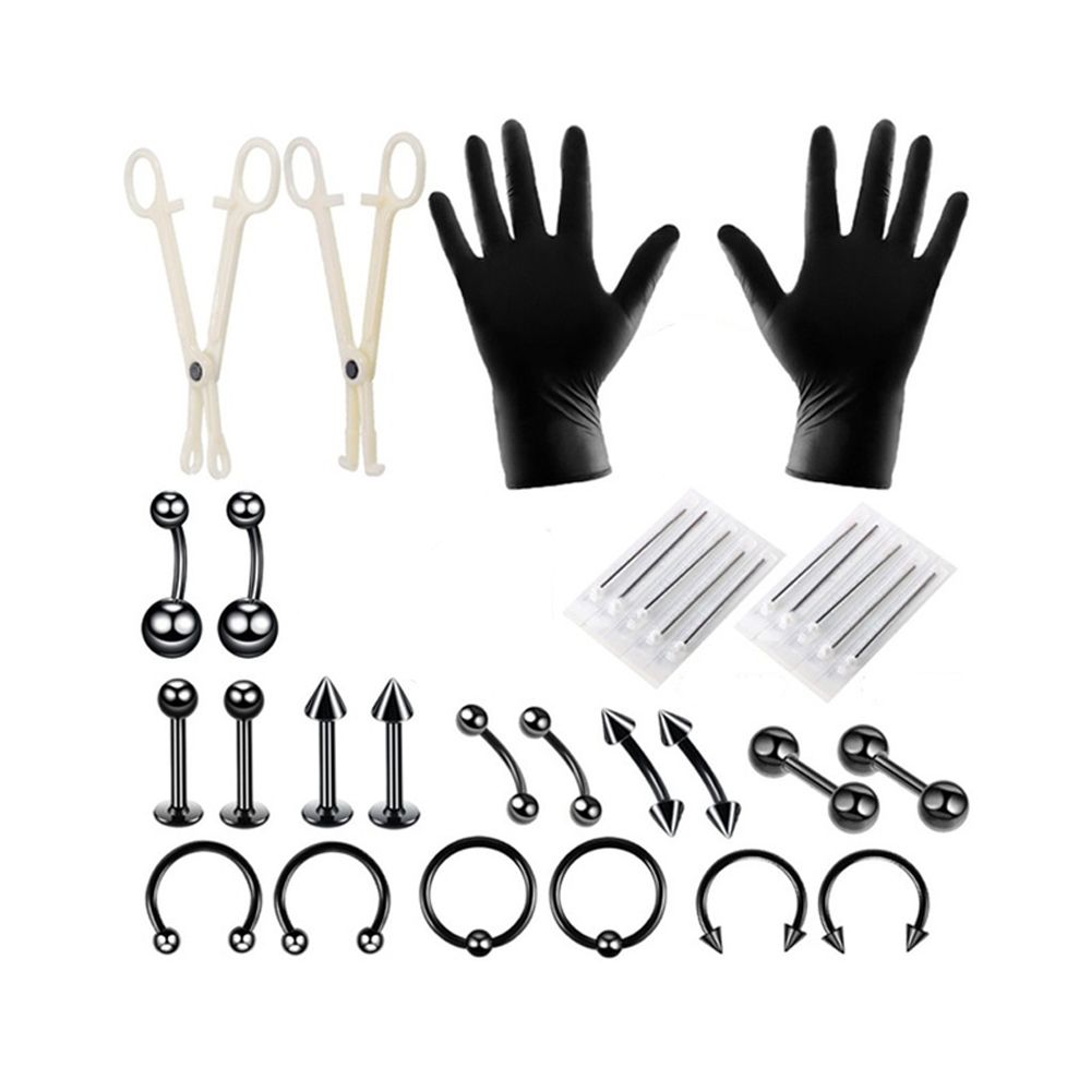 Belly Tongue Body Jewelry Professional Piercing Kit-Black