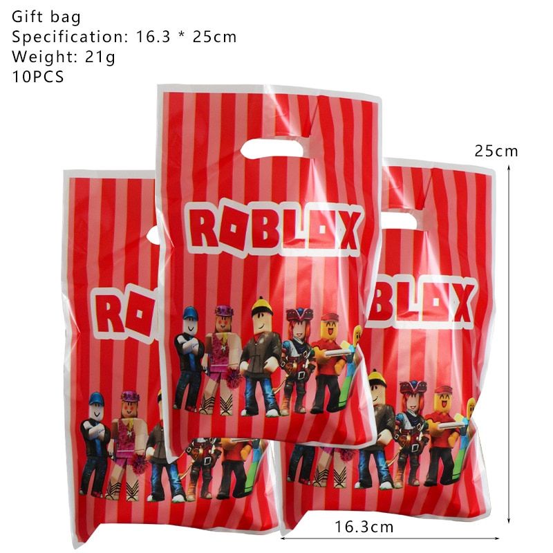 Roblo Birthday Party Decorations Robloxs Balloons Disposable Tableware Set Paper Plate Cup Party Supplies Set Cake Topper Loot Bag 10pcs