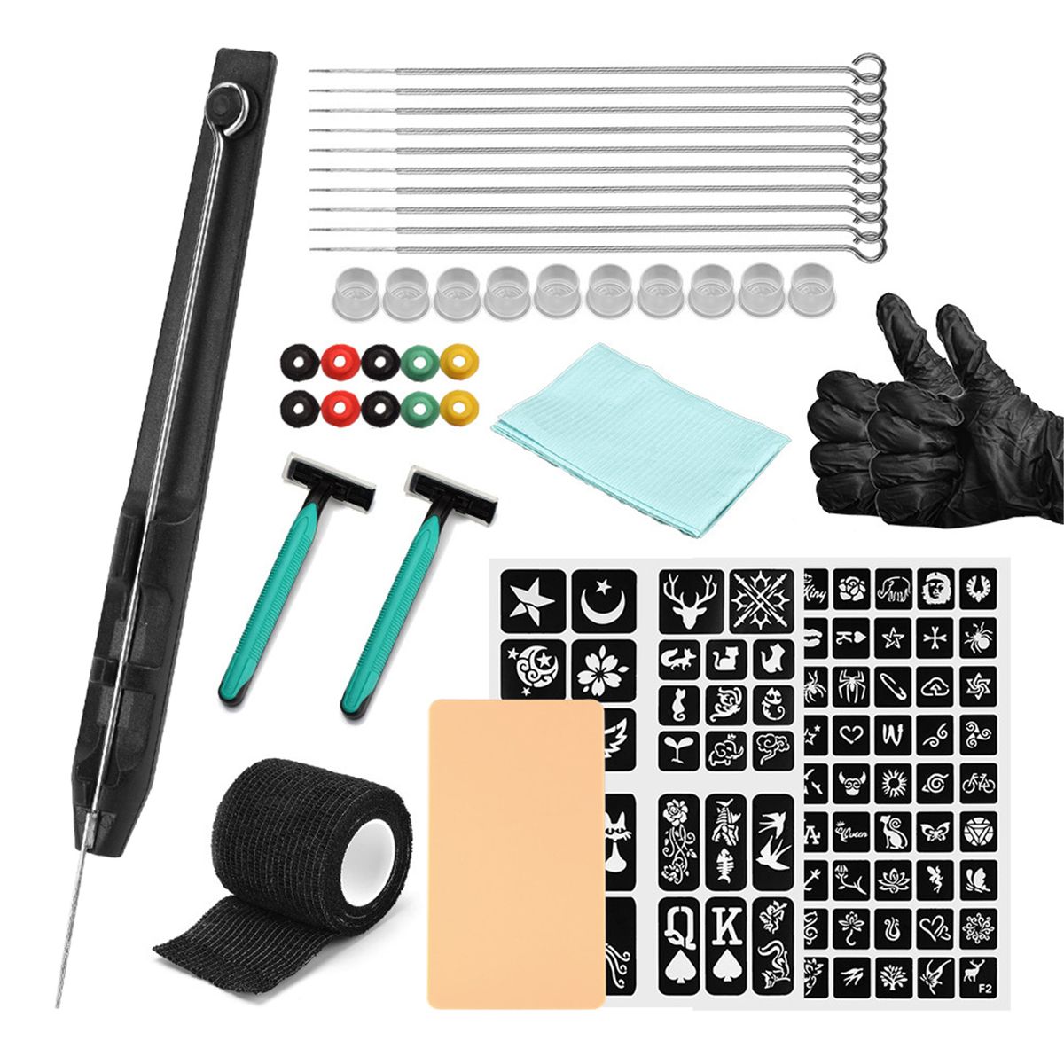 Hand Stick Tattoo Kit DIY Tattoo Supply Ink Gloves And