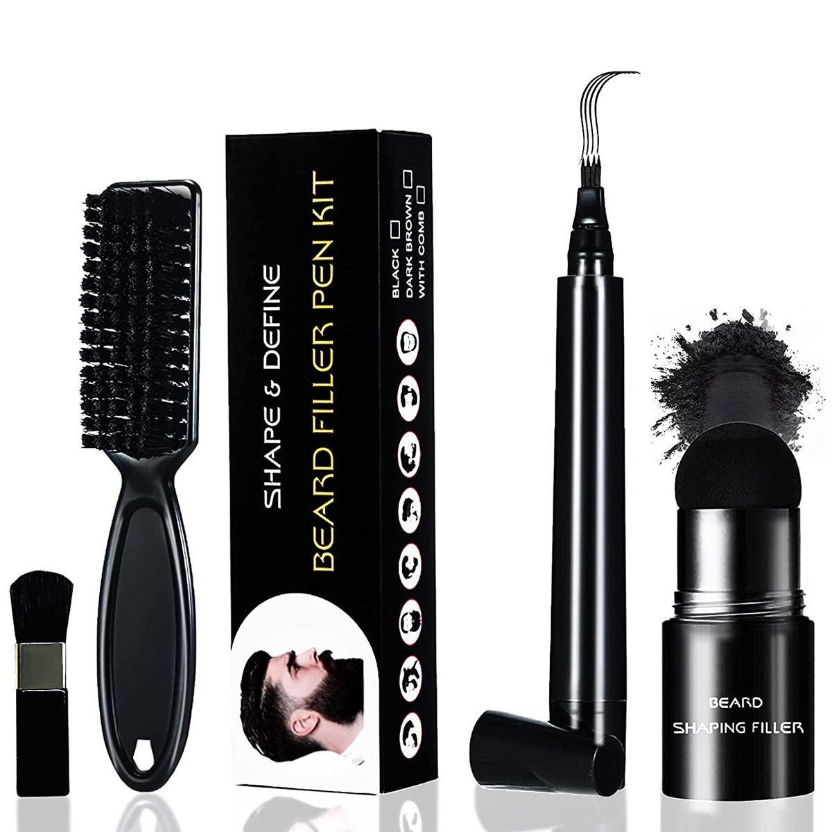 Beard Pencil Filler For Men Black, 4-Tip Pen Waterproof