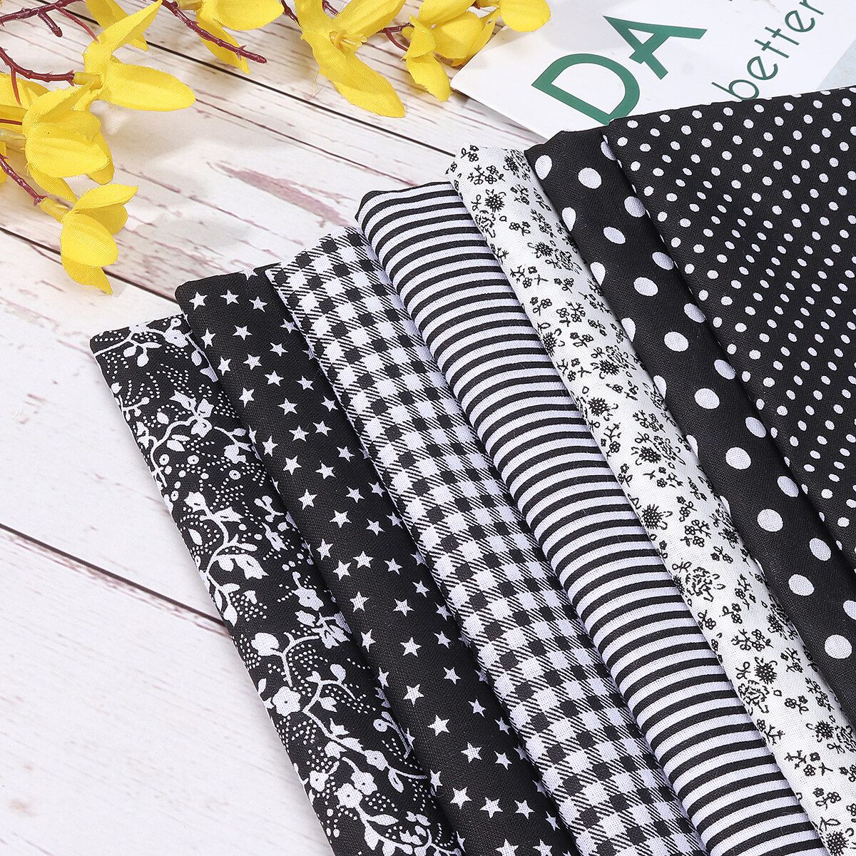 7Pcs/Set Black Quilting Floral 7 X Cotton Fabric Cloth DIY Craft Sewing Handmade 50x50cm