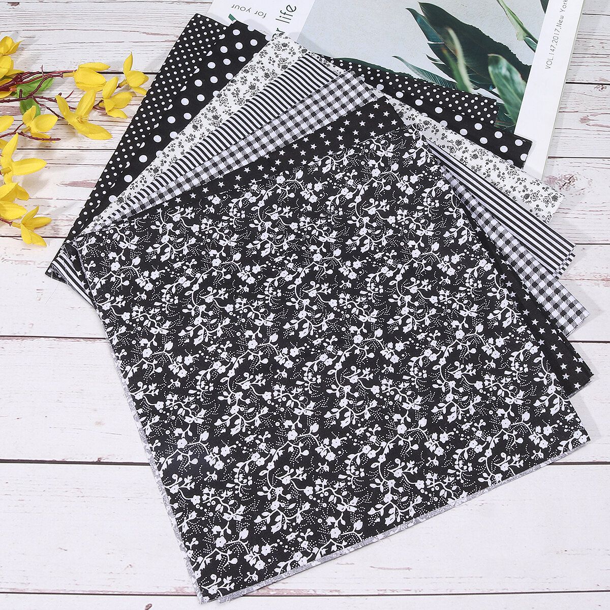 7Pcs/Set Black Quilting Floral 7 X Cotton Fabric Cloth DIY Craft Sewing Handmade 50x50cm