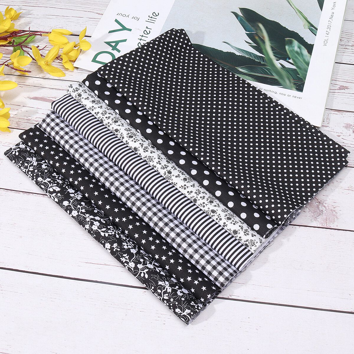 7Pcs/Set Black Quilting Floral 7 X Cotton Fabric Cloth DIY Craft Sewing Handmade 50x50cm
