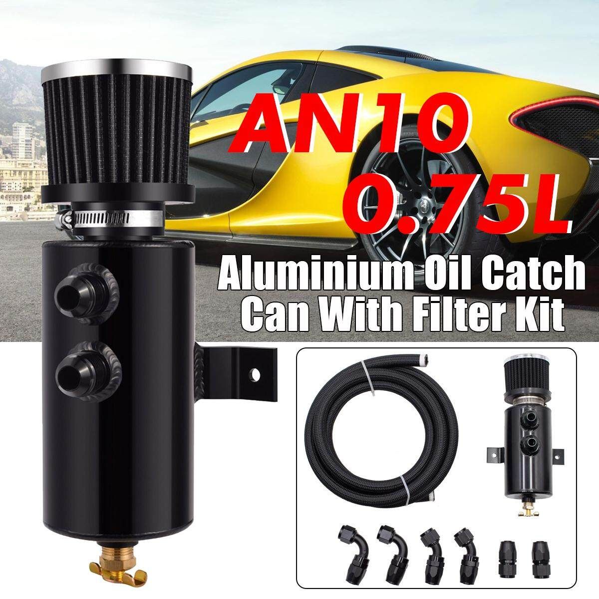 Aluminium Baffled Engine Oil Catch Can 0.75L Twin Port AN10 +3M Hose Fitting Kit