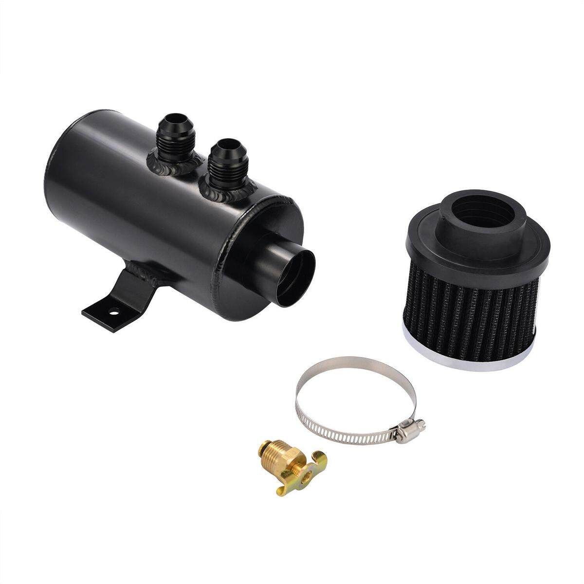 Aluminium Baffled Engine Oil Catch Can 0.75L Twin Port AN10 +3M Hose Fitting Kit