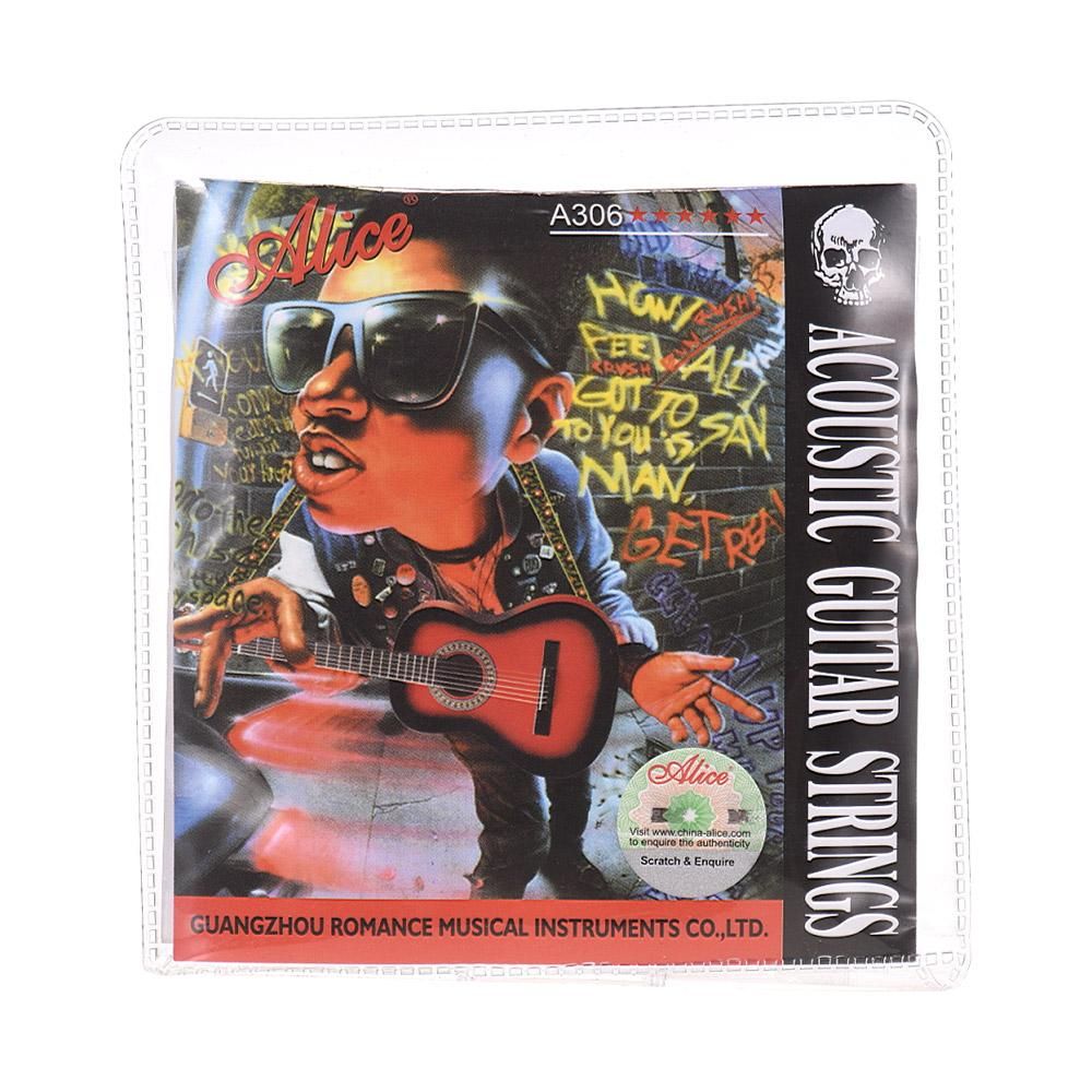 Alice A306 Series Acoustic Folk Guitar Strings Set Stainless Steel Wire Steel Core Silver-plated Copper Alloy Wound, 6pcs/ Set, Extra Light(.010-.047)