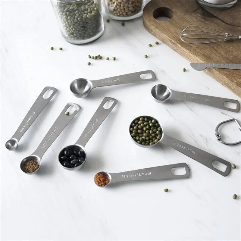 9Pcs/Set Measuring Spoons Scoop Stainless Steel Multifunctional Cups Creative Kitchen Scale Baking Teaspoons Sugar Coffee Tools