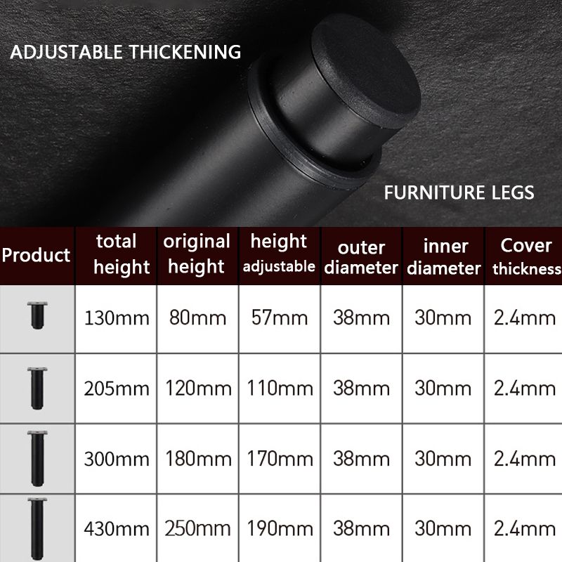 Adjustable Sofa Furniture Legs Black Coffee Table Bed Cabinet Feet Living Room TV Cupboards Desk Chair Support Leg-Black H12cm