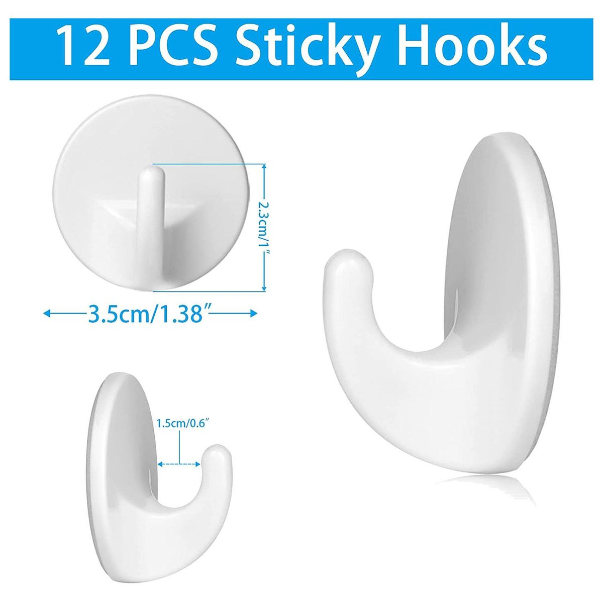12Pcs Plastic Hooks Self Adhesive, Wall Hooks, for Hanging