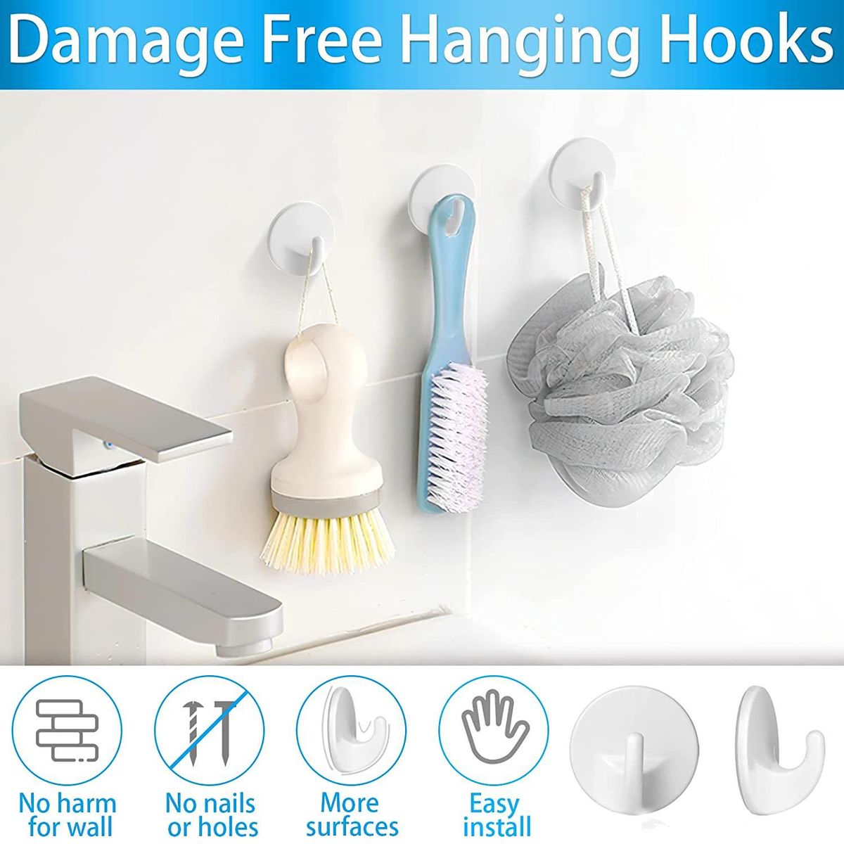 12Pcs Plastic Hooks Self Adhesive, Wall Hooks, for Hanging