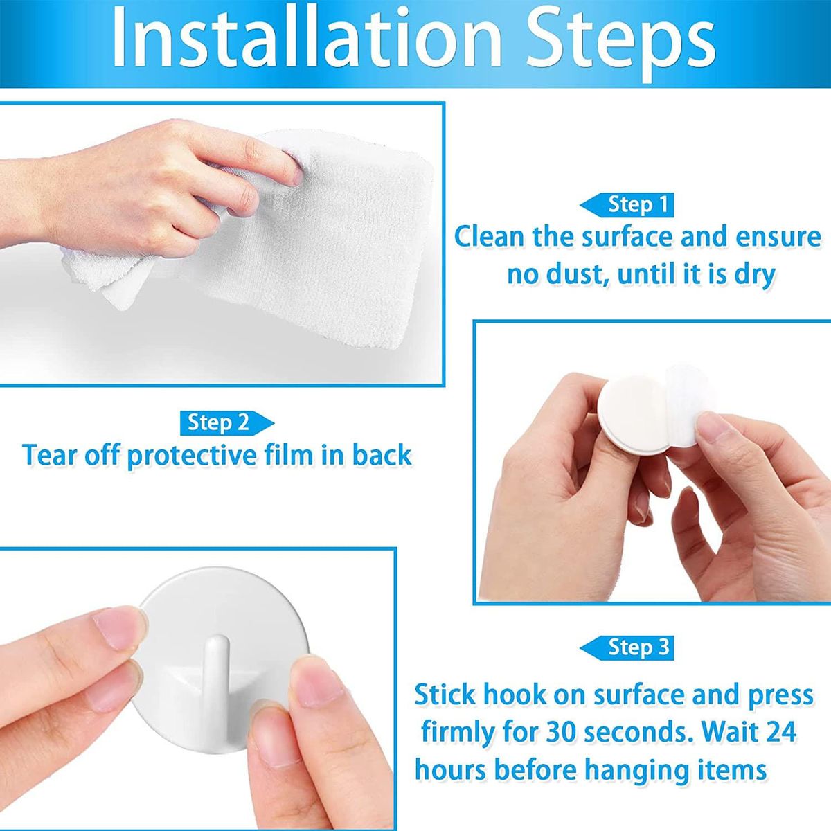 12Pcs Plastic Hooks Self Adhesive, Wall Hooks, for Hanging