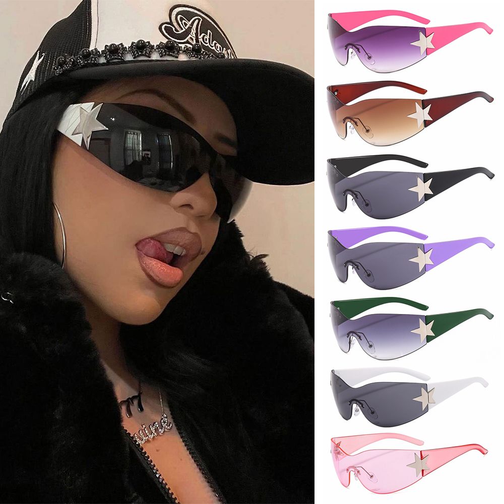 Punk One Piece Sunglasses Gole Rimless Y2k Oversized Sports