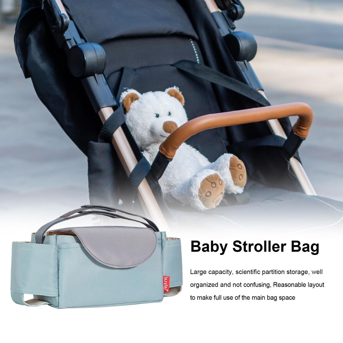 Baby Buggy Pouch Baby Buggy Hanging Storage Bag with Cup Holder Green