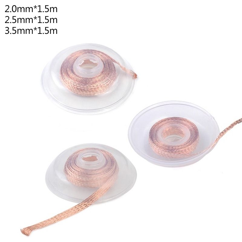 1.5m Length Copper Welding Wire 1.5mm 2.5mm 3.5mm Braid Welding Solder Remover Wick Wire Lead Cord 2% Flux For BGA Repair Tool