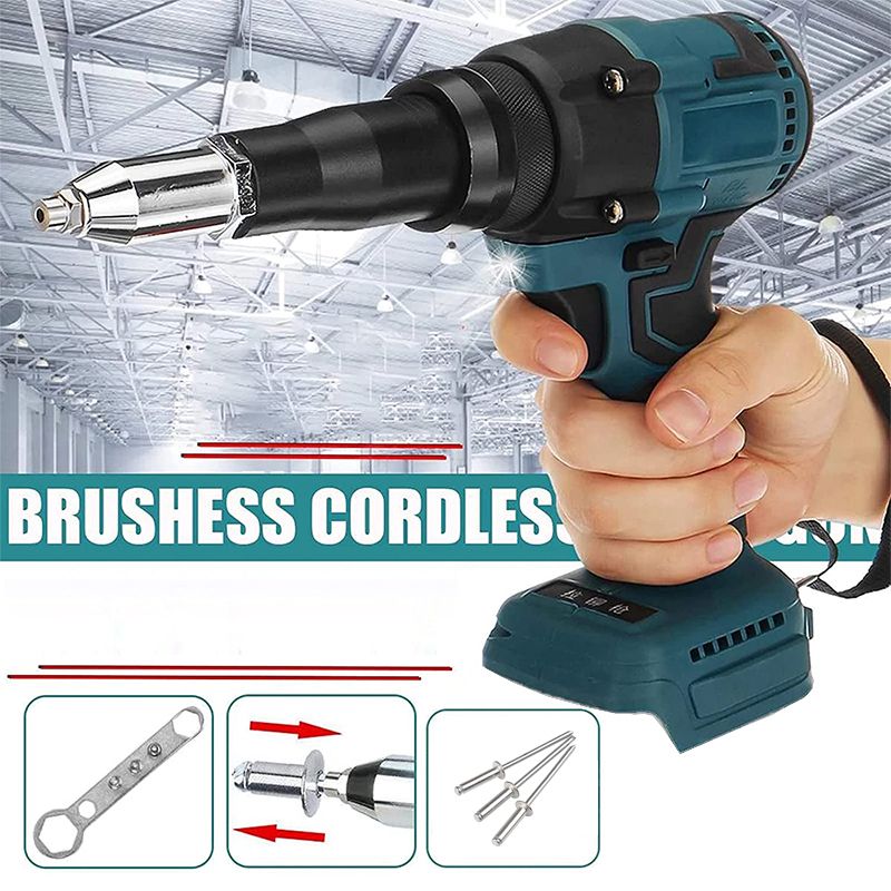 18V Brushless Electric Rivet Gun 2.4-4.8mm Cordless Rivet Nut Gun Automatic Rivet Tool With LED Light For Makita Battery