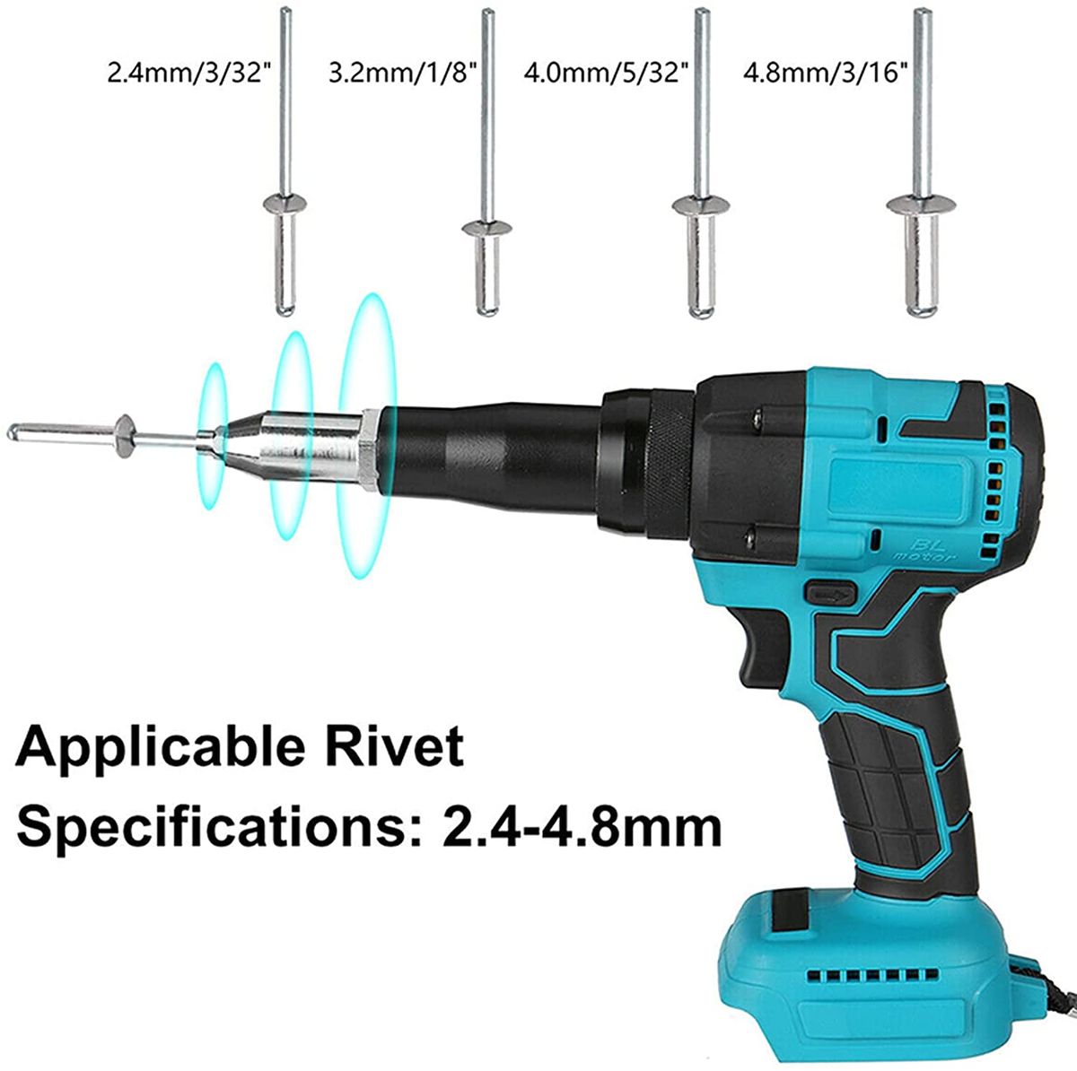 18V Brushless Electric Rivet Gun 2.4-4.8mm Cordless Rivet Nut Gun Automatic Rivet Tool With LED Light For Makita Battery