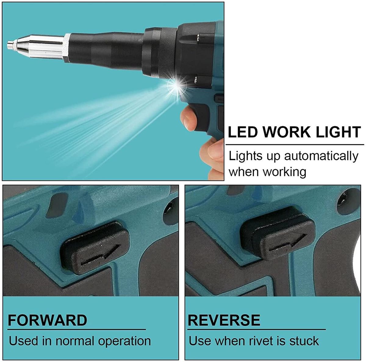 18V Brushless Electric Rivet Gun 2.4-4.8mm Cordless Rivet Nut Gun Automatic Rivet Tool With LED Light For Makita Battery