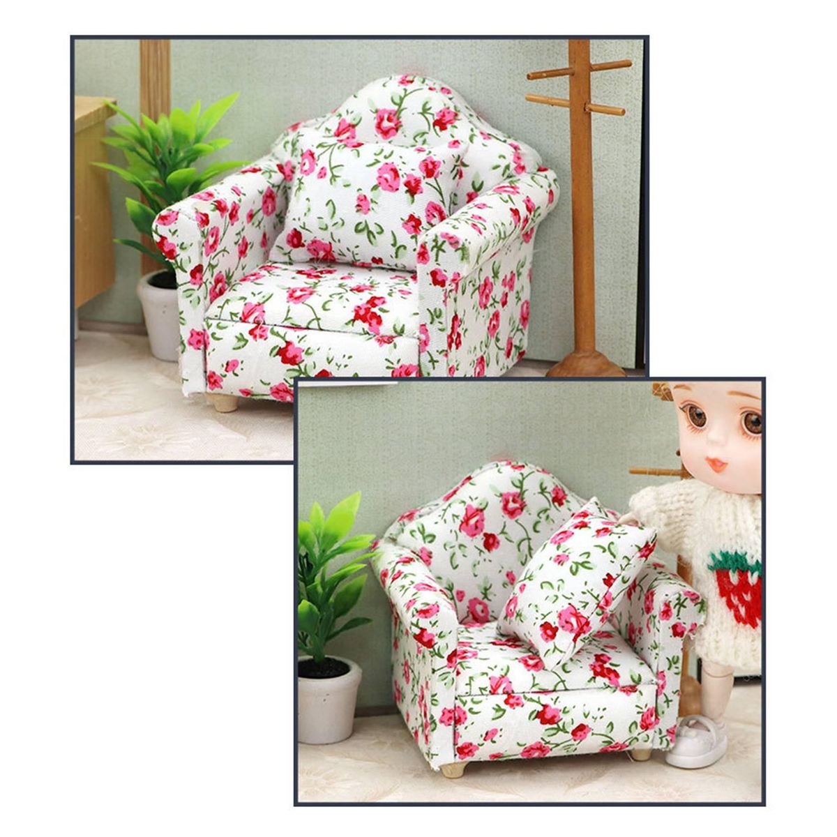 1/12 Scale Doll House Miniature Single Sofa with Pillow