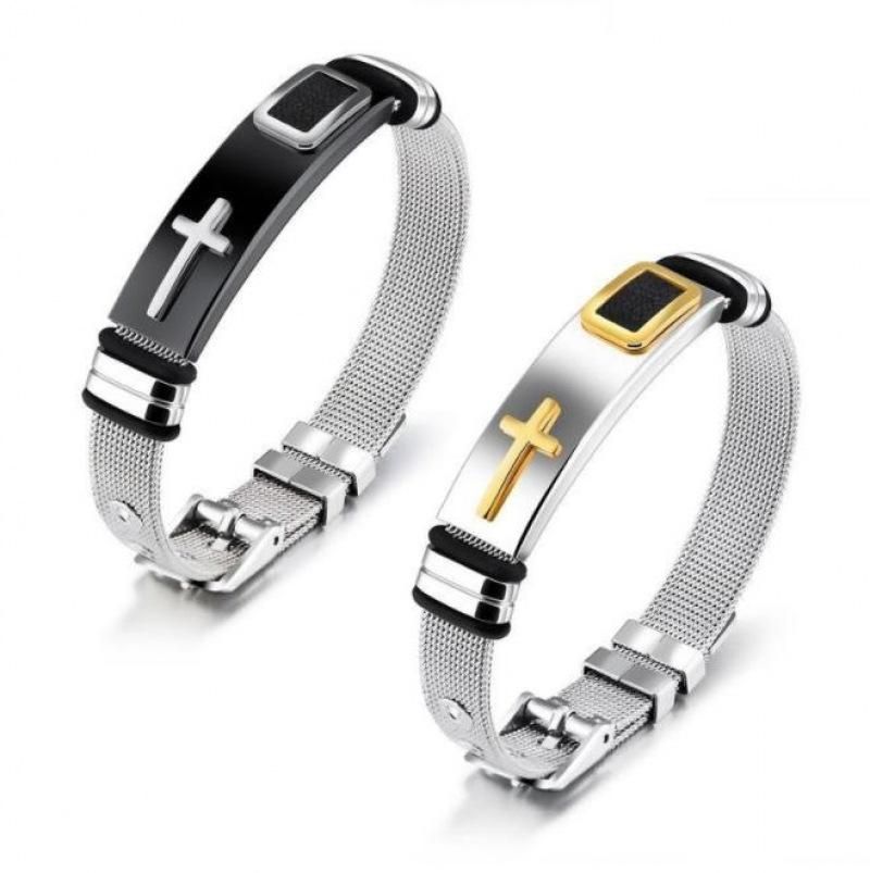 Factory direct supply stainless steel bracelet gold cross men's bracelet jewelry new titanium steel bracelet PT732 Silver