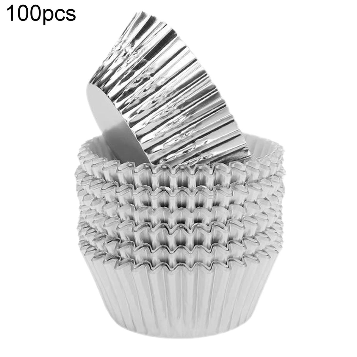 100Pcs Cake Cups Grease-Proof Heat Resistant Aluminum-Silver