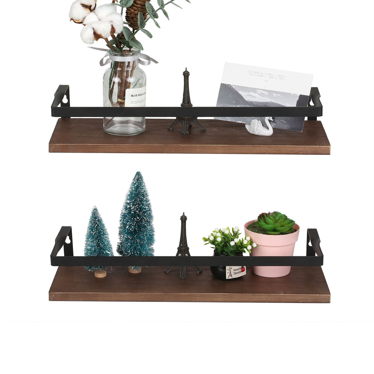2 Pcs Floating Shelves Wall Mounted Rustic Wood Wall Storage