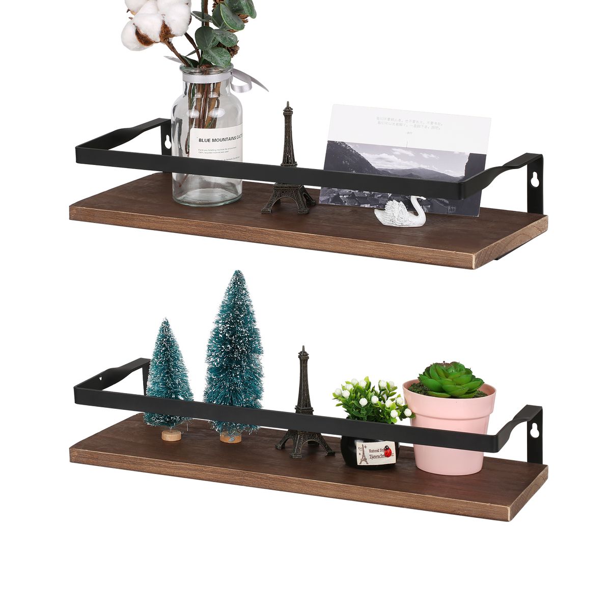 2 Pcs Floating Shelves Wall Mounted Rustic Wood Wall Storage