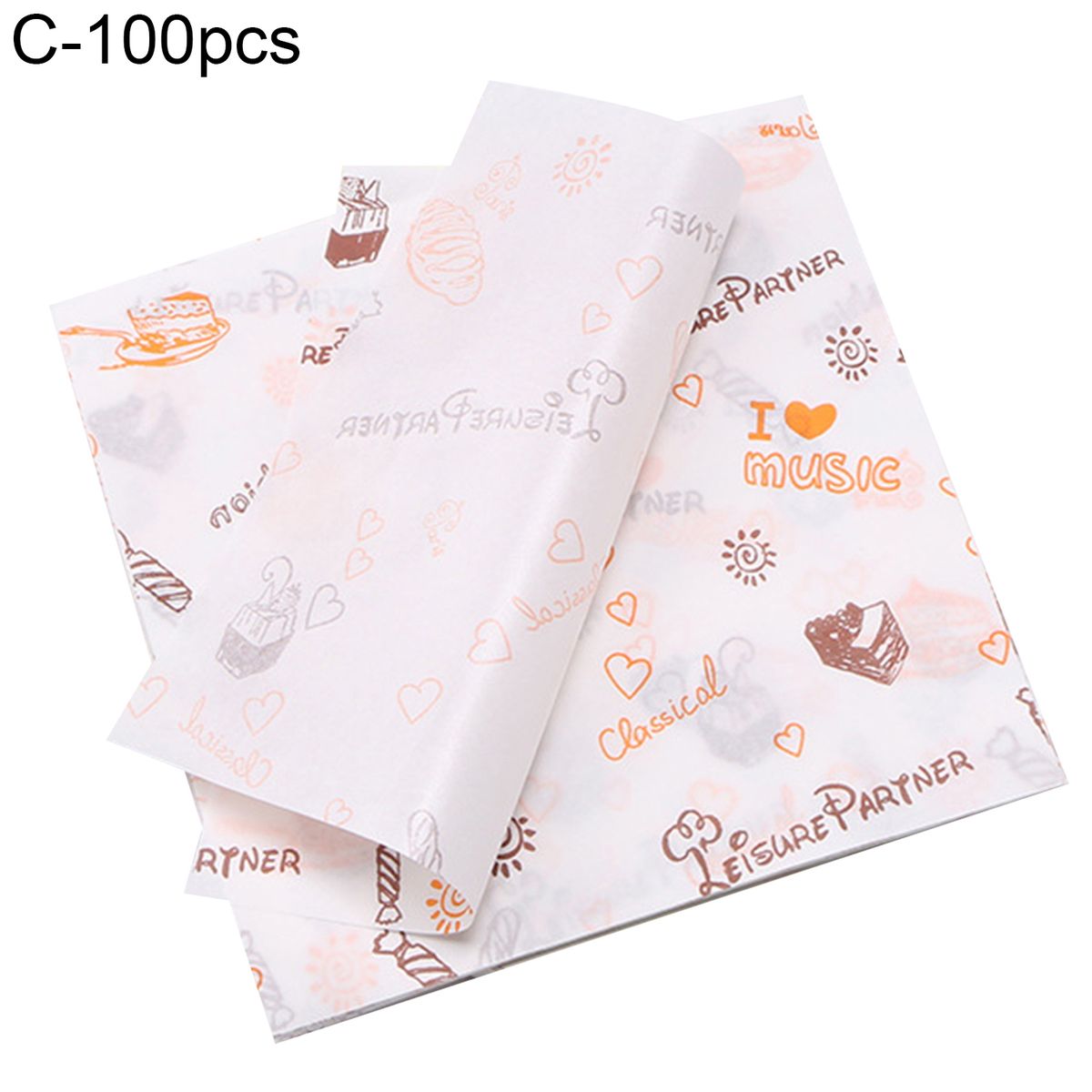 100Pcs Cake Wrapping Paper Sandwich Printed Square Wrapping C