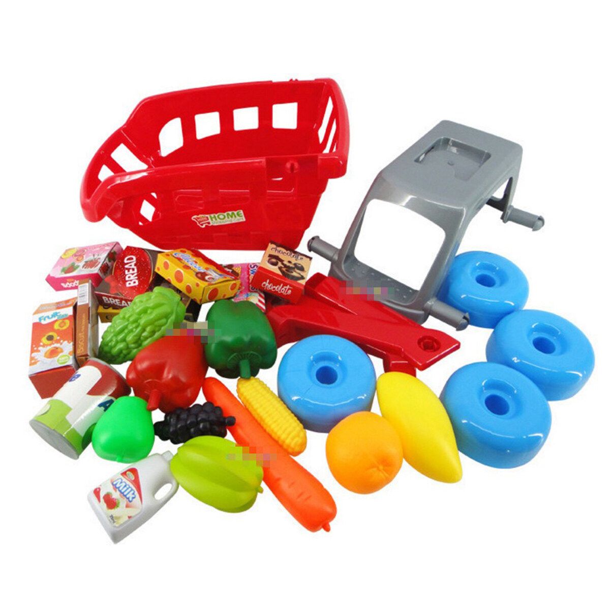 [Great Gift For Kids] Supermarket Shopping Cart Toy Supermarket Store Playset Gift For Toddler W/Food
