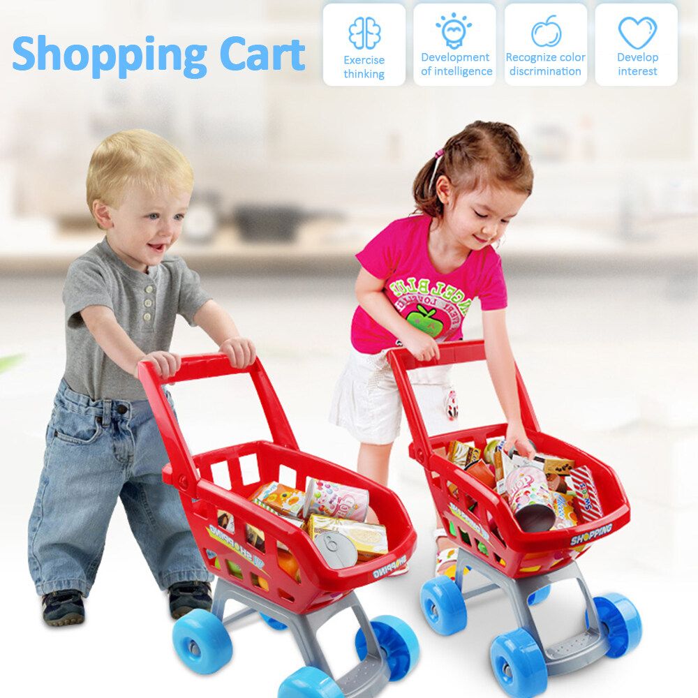 [Great Gift For Kids] Supermarket Shopping Cart Toy Supermarket Store Playset Gift For Toddler W/Food