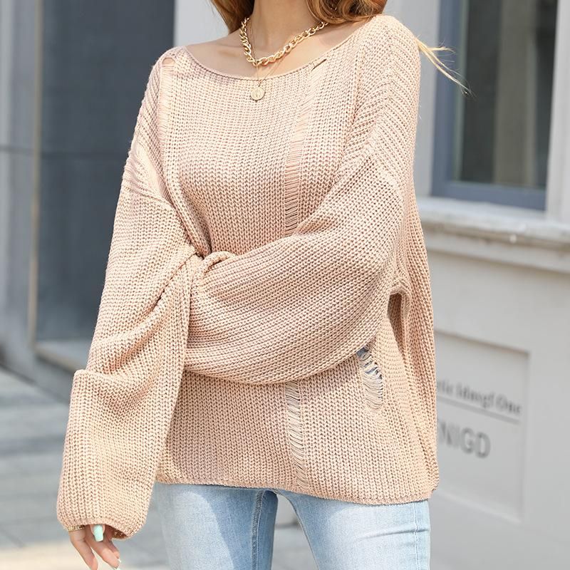2022 autumn and winter new solid color slouchy sweater women's loose pullover long sleeve loose warm