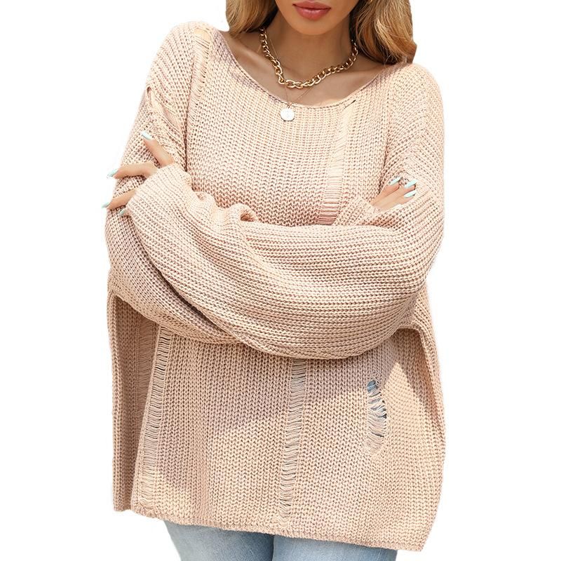 2022 autumn and winter new solid color slouchy sweater women's loose pullover long sleeve loose warm