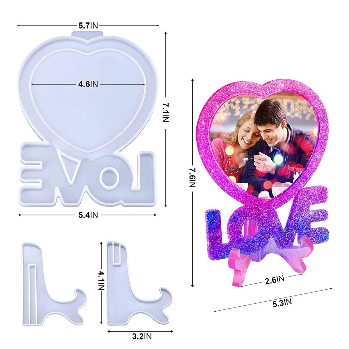 Resin Picture Frames Molds for Epoxy Resin, Heart Shape &