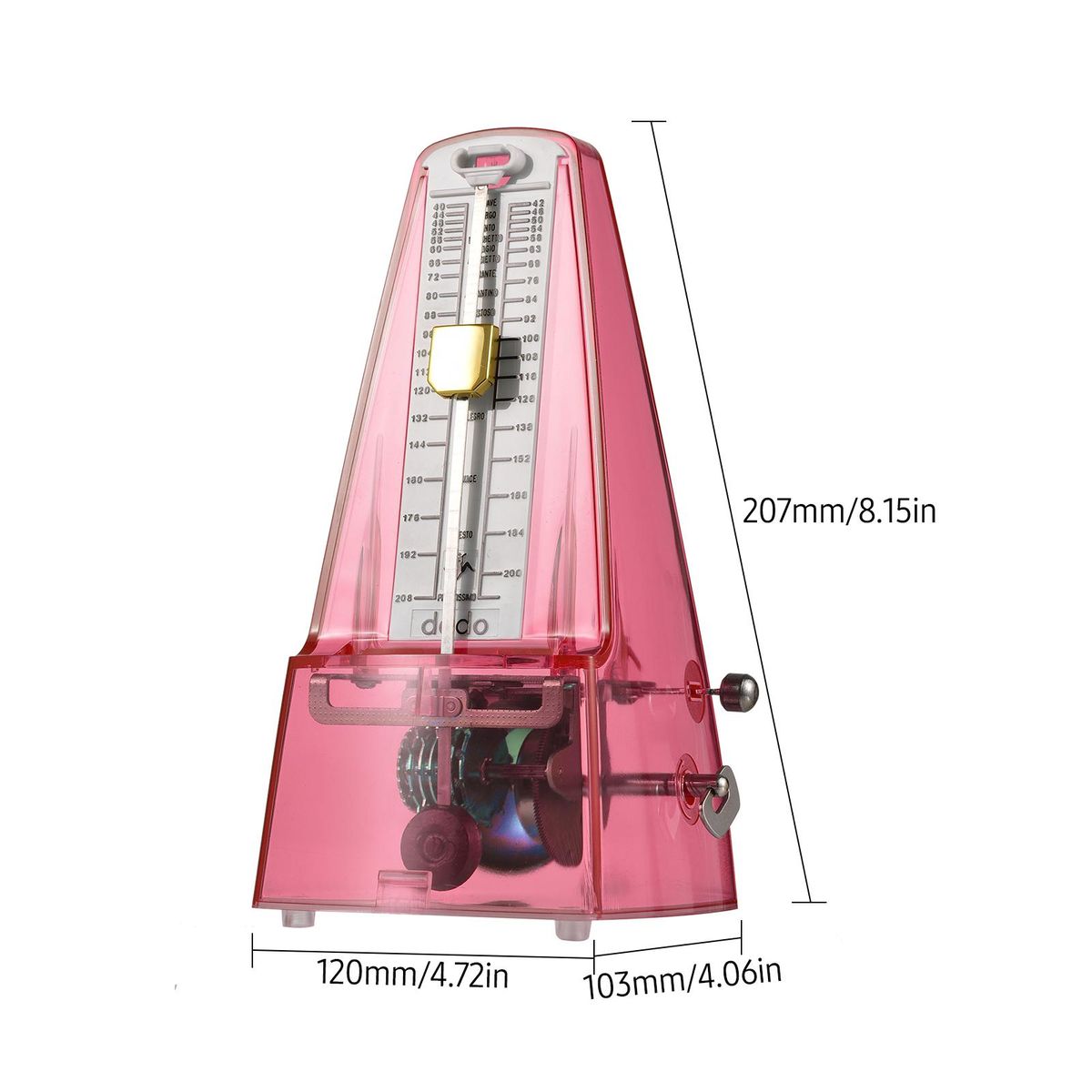 Transparent Mechanical Metronome with Bell Universal Wind up Metronome with Loud Sound Beat Selection Speed Control for Guitar Piano Violin Drum